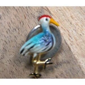 Blue  Heron Crane Mini Brooch Scatter Pin Retro VTG MCM Enamel Tiny Pin 3/4"
